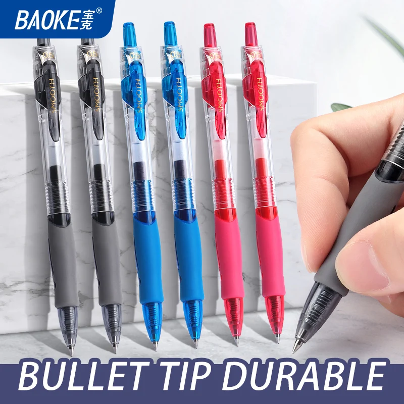 BAOKE PC1950 0,5 mm einziehbares Gelschreiber-Set, Kugelschreiber mit schwarzer/roter/blauer Tinte zum Schreiben von Nachfüllungen, Bürozubehör, Schulbedarf Image
