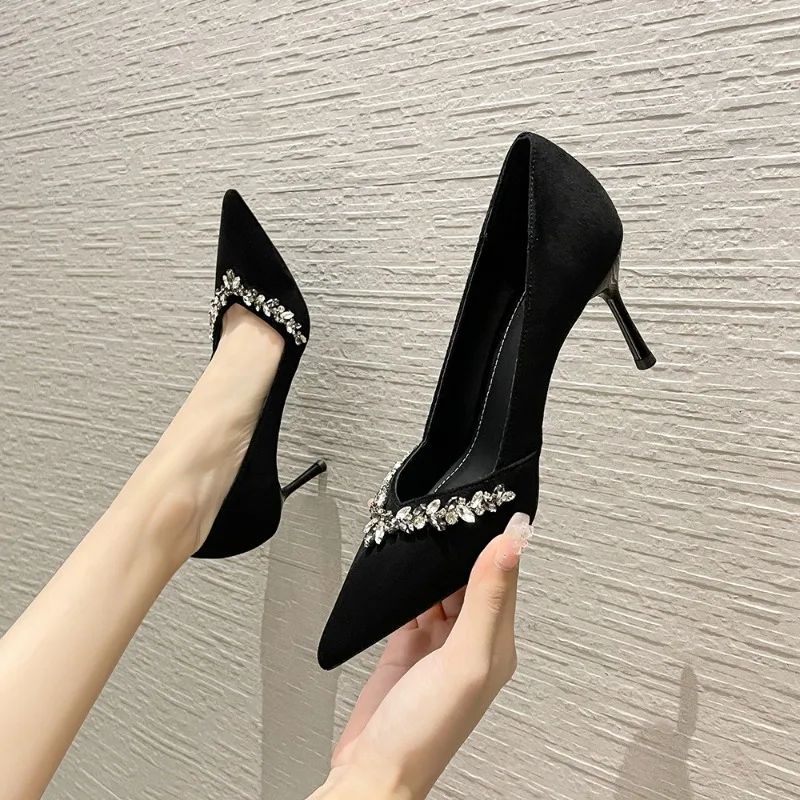 Neue Pailletten Strass Hochzeit Schuhe Frauen Schuhe mit hohen absätzen Schwarz Dünne Fersen Sexy Pumps Weibliche Braut Schuhe Große Größe 42