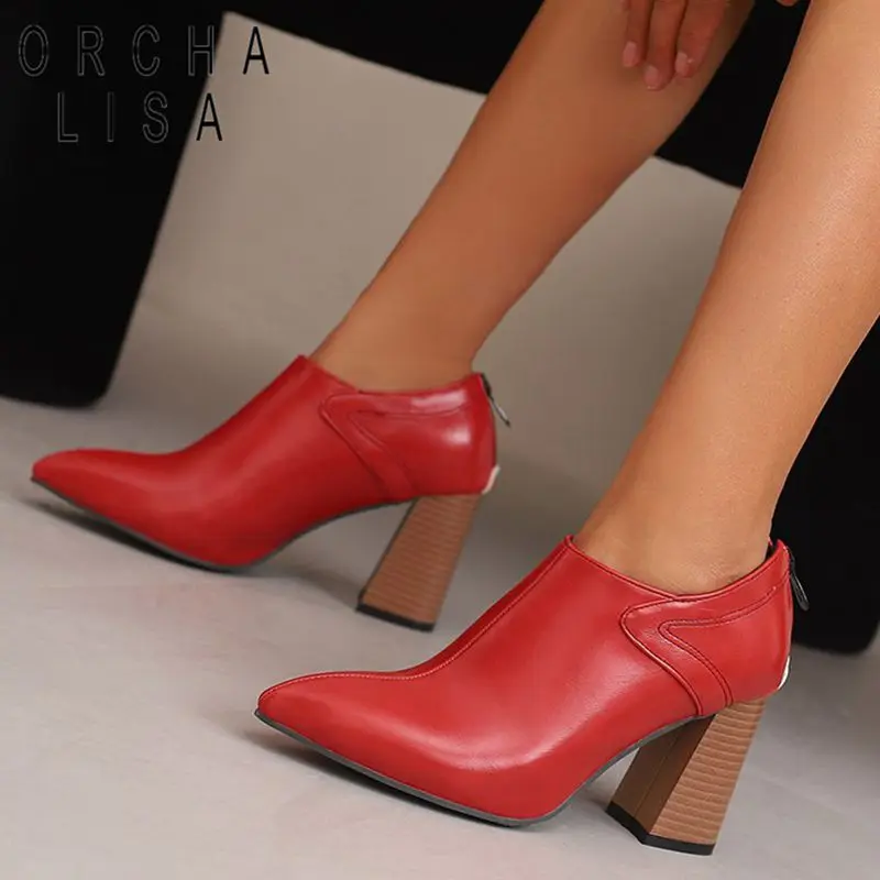 ORCHA LISA Design Frauen Pumpen Spitzschuh Klobige High Heels 8 cm Reißverschluss Große Größe 48 49 50 Sexy Büro Dame Schuhe Frühling Herbst