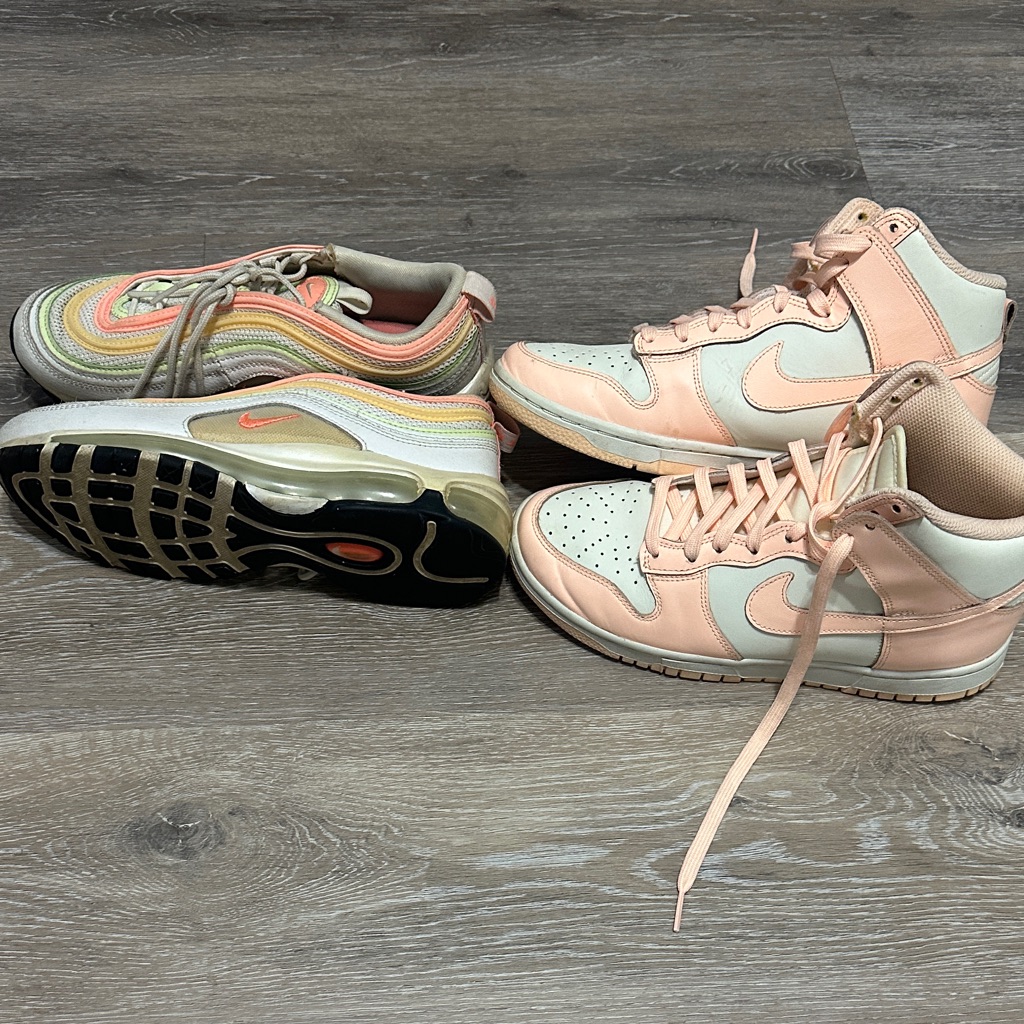 Nike Shoes | Women’s Nike Air Max 95 Multicolor And Nike Dunk High Coral! | Color: Green/Pink | Size: 7.5