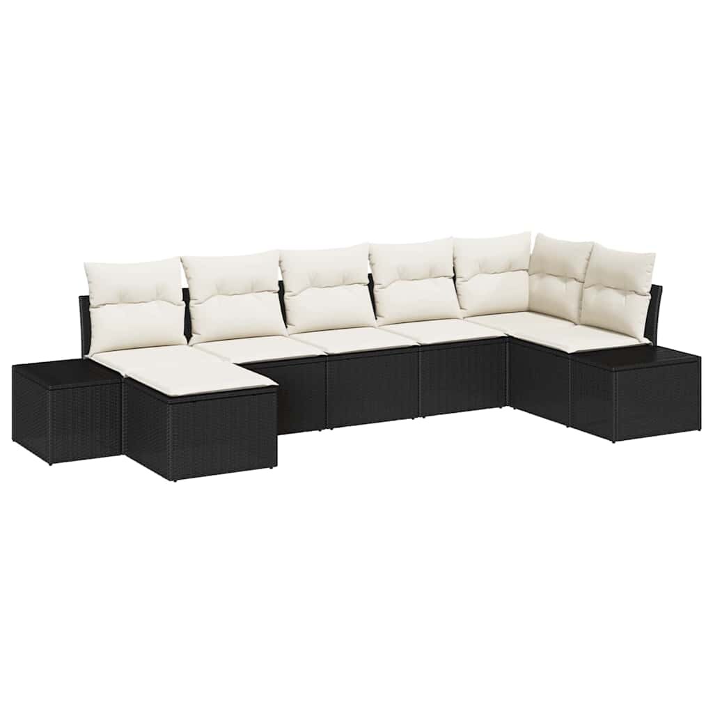 vidaXL Garten-Sofa-Set mit Kissen 7 pcs Schwarz Poly-Rattan Image