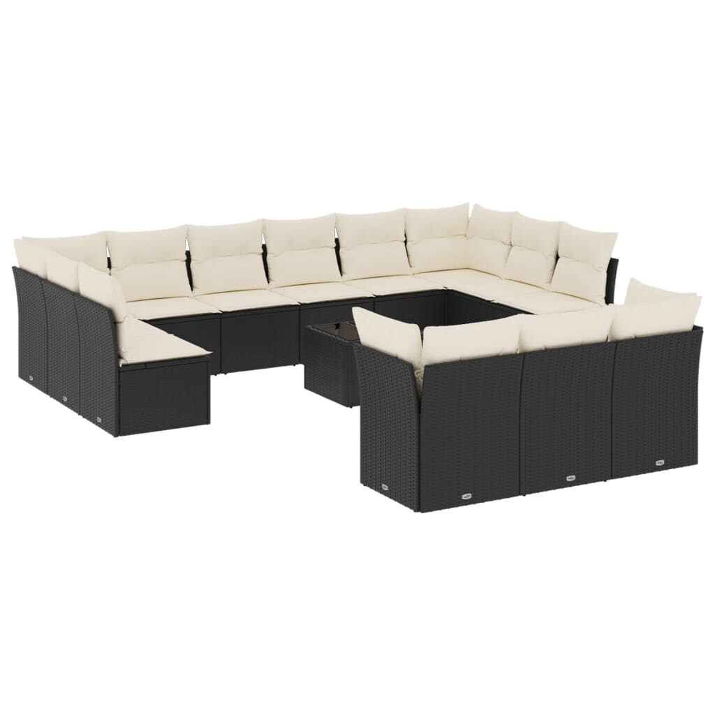 vidaXL 14-tlg. Garten-Sofagarnitur mit Kissen Schwarz Poly Rattan Image