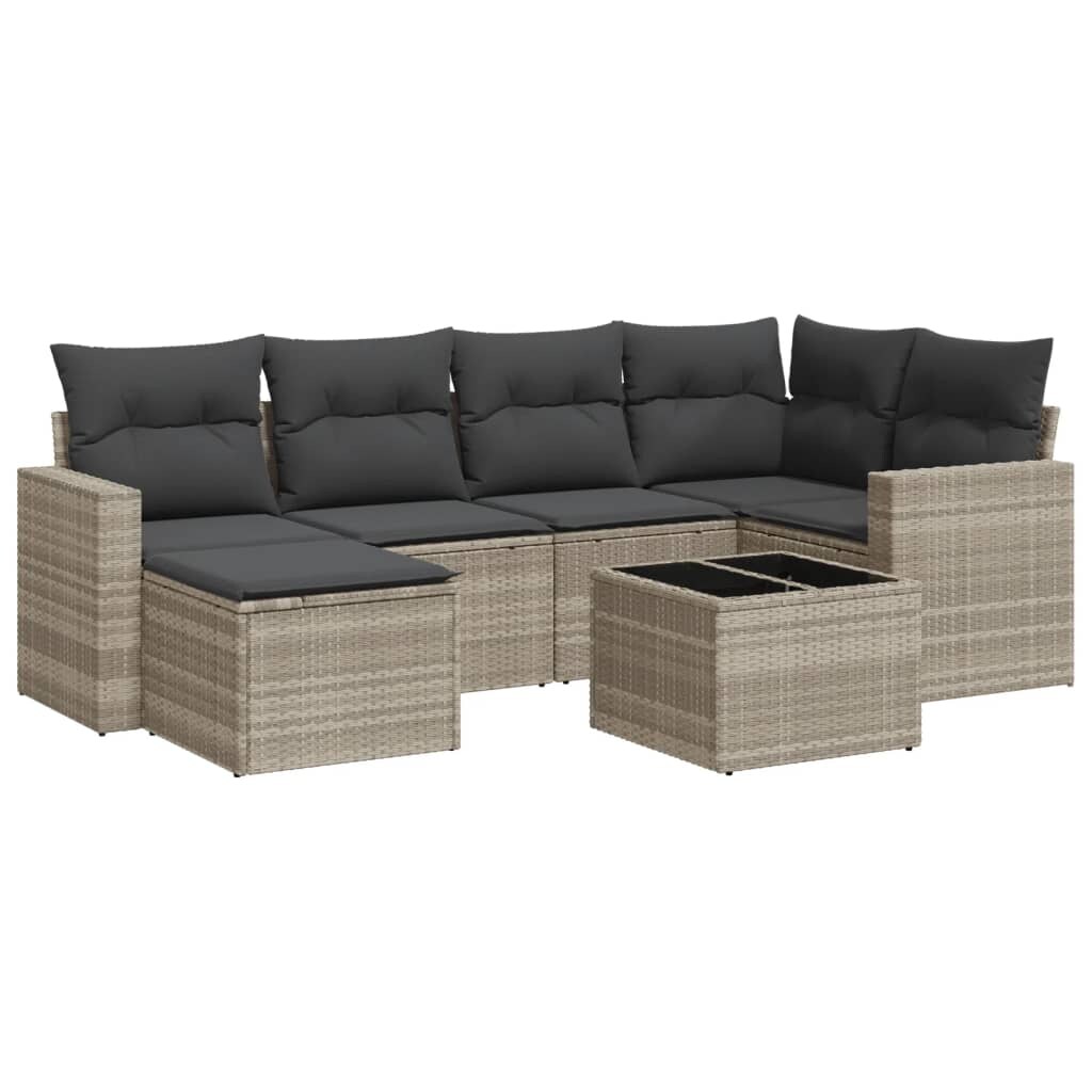 vidaXL 7-tlg. Garten-Sofagarnitur mit Kissen Hellgrau Poly Rattan Image