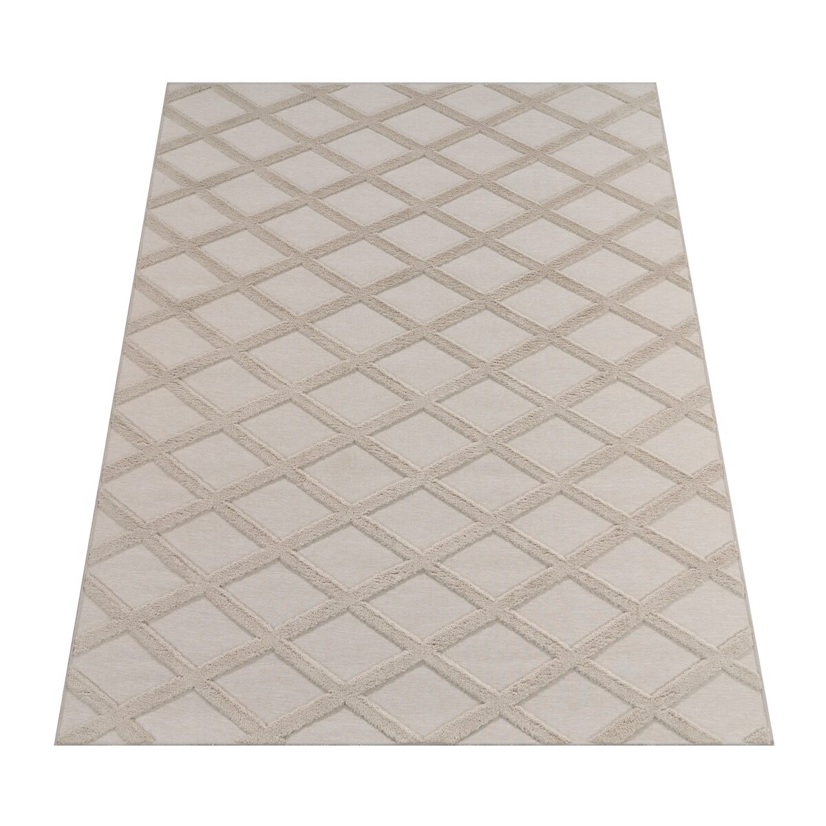 KADIMA DESIGN Waschbarer Teppich waschmaschinenwaschbar Rauten Küche, Flur schmutzabweisend Creme Läufer 80x150 | 100% Polyester | Florhöhe: 10 mm | pflegeleicht Image