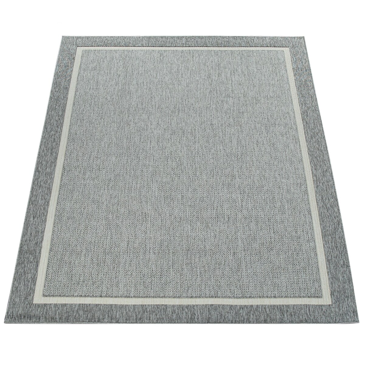 KADIMA DESIGN Outdoor Teppich Unifarben Bordüre Balkon, Terrasse schmutzabweisend Grau Rechteckig 200x290 | 100% Polypropylen | pflegeleicht Image