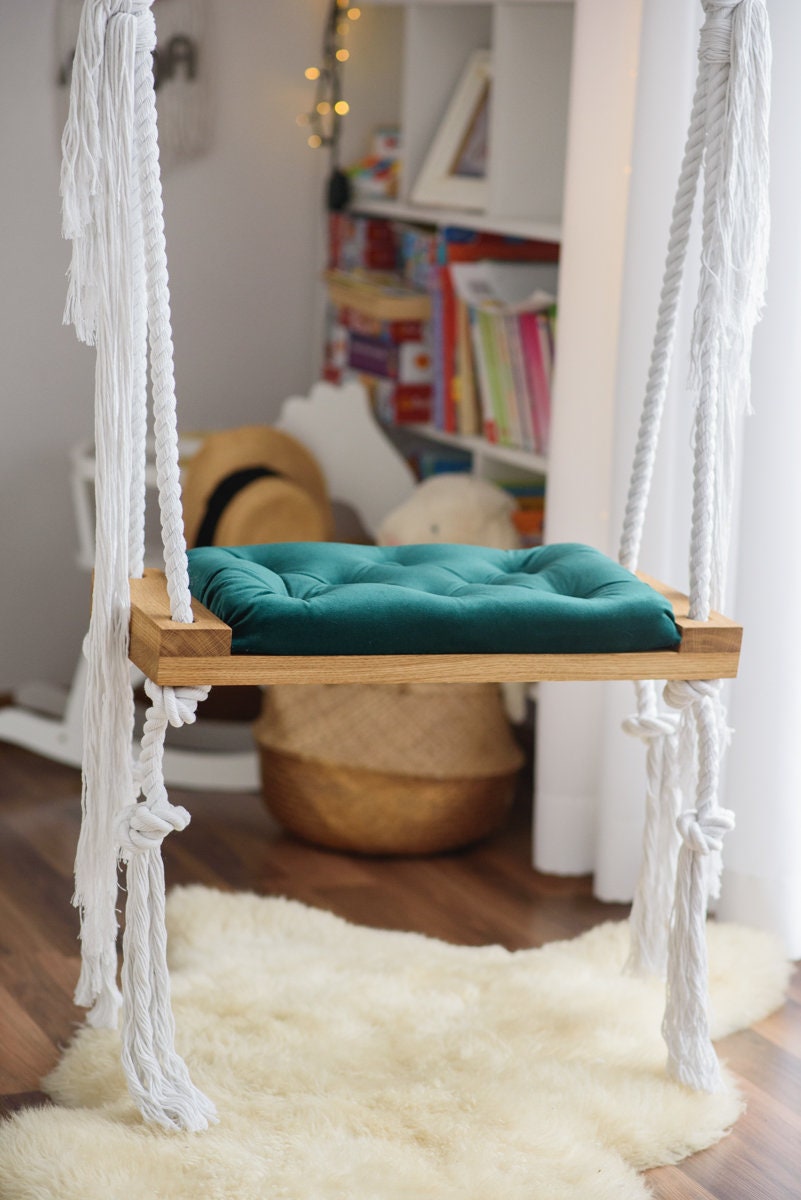 Elegante altalena in ROVERE MEDIA 60 cm su corde per bambini e adulti - OhSwing. Altalena BOHO con vera quercia, altalena interna ed esterna, regalo p