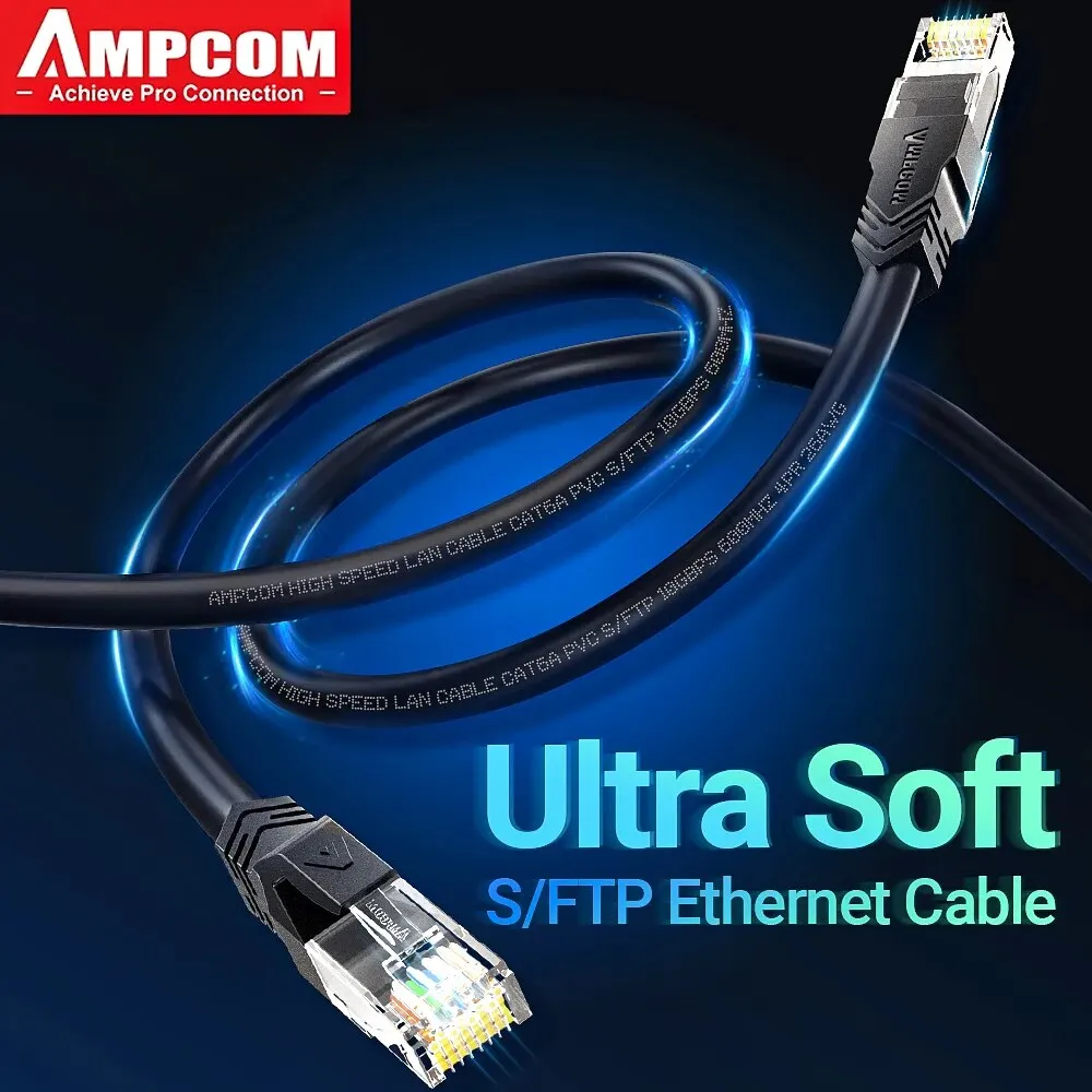 Ampcom ultra-flexibles netzwerk kabel, cat 6a ultra-soft 10gbps rj45 cat6a ethernet lan kabel rj45 high-speed für router modem pc Image