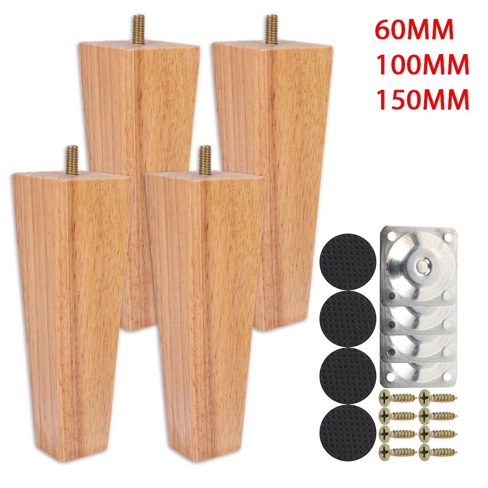4 Stück Massivholz Möbel Beine 6/15/10cm Holz Sofa Beine Couch Bett Schrank Tisch Stuhl Ersatz Füße Quadratfuß Zubehör Image