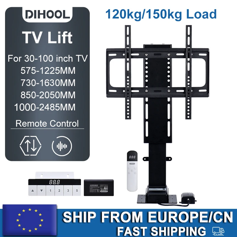 Großer elektrischer TV-Lift, motorisiert für MAX 100-Zoll-TV-Schränke mit 1500 mm Hub und 100 kg Tragfähigkeit – TV-Lift-System