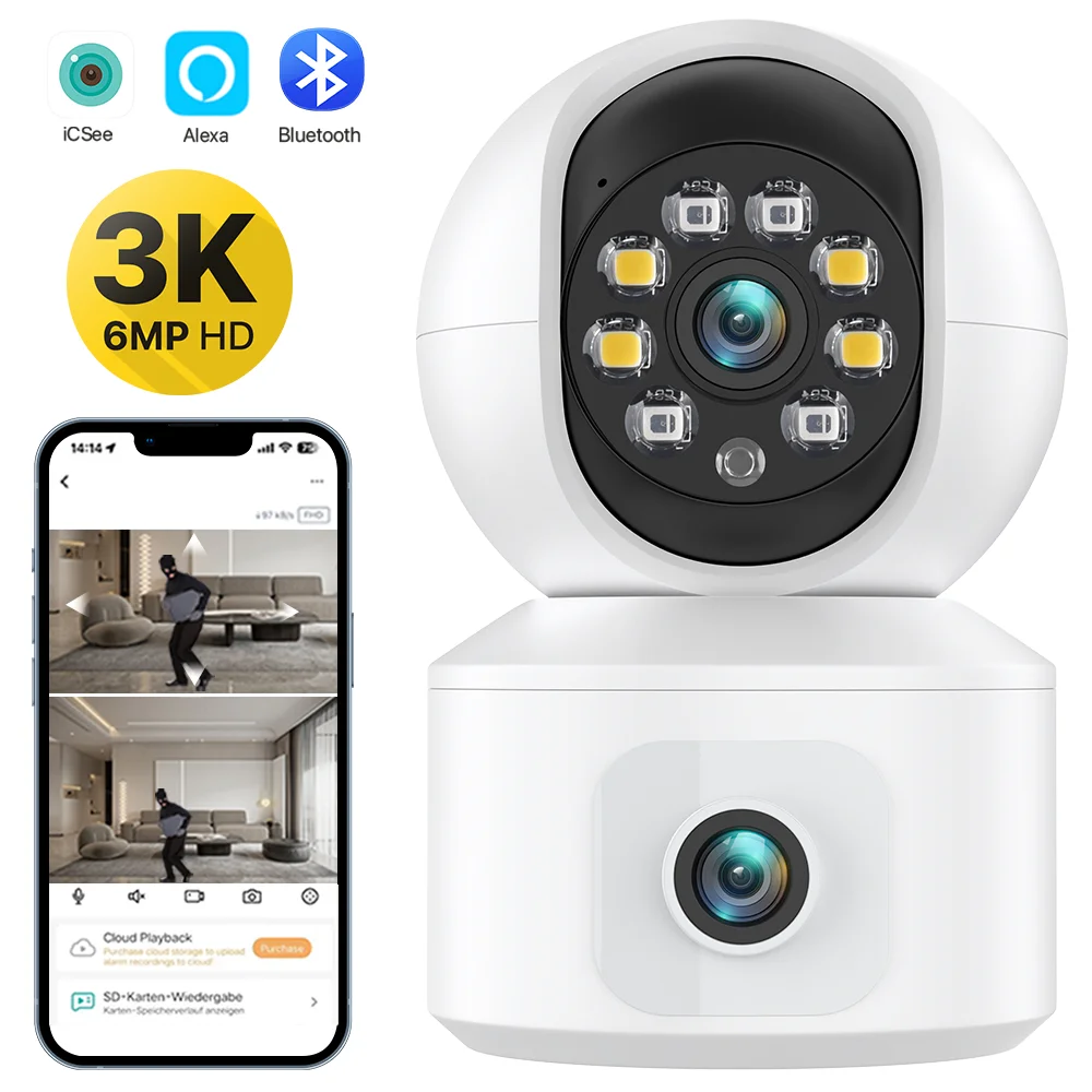 6MP HD Dual Lens WiFi Kamera Dual Screen Baby Monitor Ai Auto Tracking Indoor Hause Sicherheit CCTV 2-weg Audio Video Überwachung Image