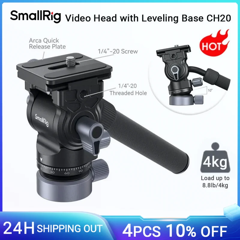 SmallRig Stativ Flüssigkeit Video Kopf mit Nivellierung Basis CH20 Quick Release Platte für Arca Swiss Pan Tilt Kopf für DSLR kamera 4170 Image