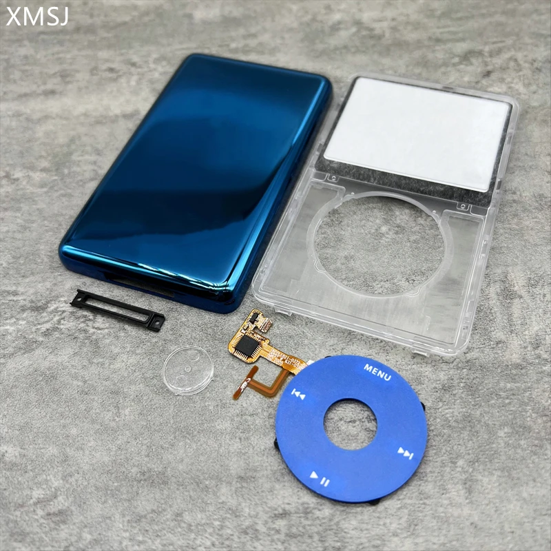 Transparente, klare Frontabdeckung, Frontplatte, Clickwheel-Taste, blaue Metall-Rückseite für iPod 5. Video, 30 GB, 60 GB, 80 GB Image