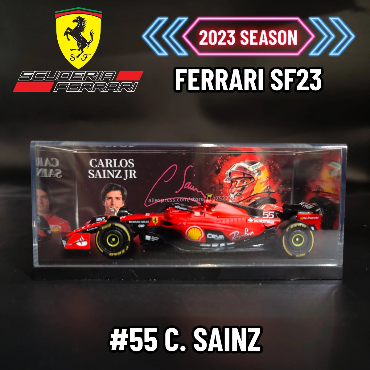 Bburago 1:43 f1 ferrari sf23 Automodell Replik Signatur Vitrine Formel 1 Druckguss Miniatur figur Weihnachts geschenk Kind Junge Spielzeug