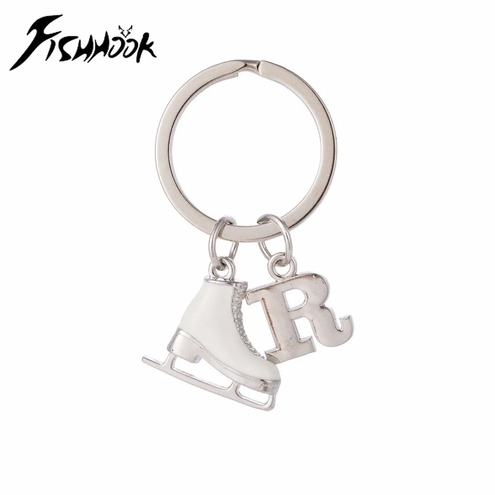 Emaille Luxus Schlüsselanhänger Skate Schuh Initial Schlüsselanhänger Ring Weiß Eislaufen Schuhe Sport Geschenk für Frau Männer Familie Kind Schmuck