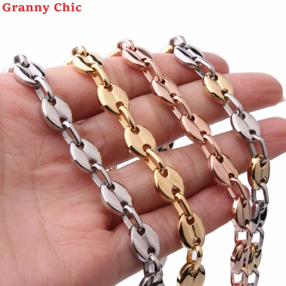 Granny Chic Fashion 8 Zoll - 32 Zoll zur Auswahl Hip-Hop 7/9/11 mm Edelstahl Kaffeebohnen Kette Halskette Herren Damen Schmuck Image