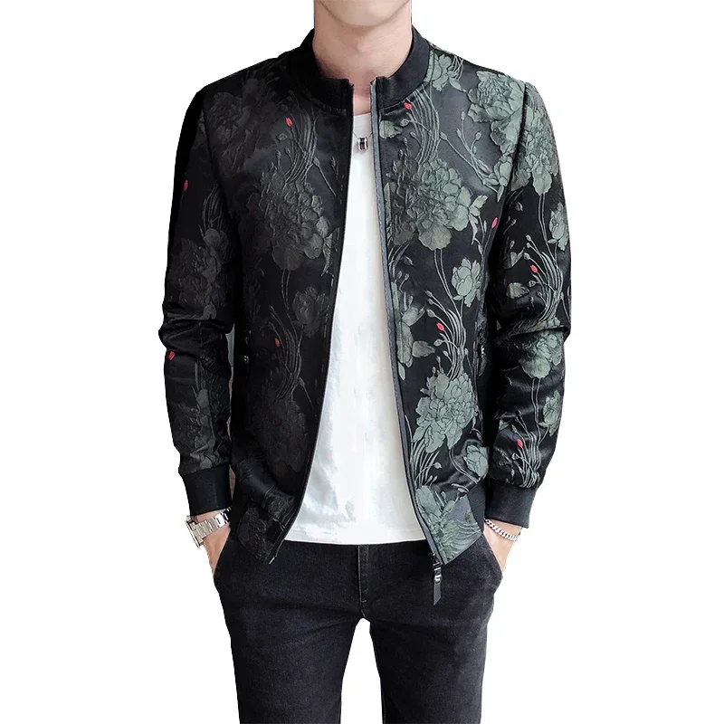 2024 frühling Bomber Jacke Männer Slim Fit Jacquard Jacken Mantel Masculina Schwarz Grün männer Casual Baseball Uniform Pilot Jacke