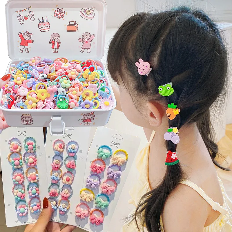 10 Teile/satz Mädchen Gummiband Elastische Haar Bands Regenbogen Blume Bogen Cartoon Obst Haar Seile Nette Süße Kinder Baby Haar zubehör Image