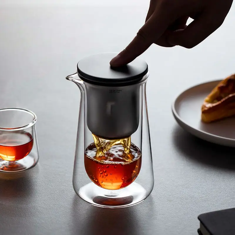 High-end-Glas Teekanne Ein-taste Filtration Teekanne Hitzebeständige Anti-verbrühen Tee Brewer Magnetische Tee Wasser trennung Tasse Image