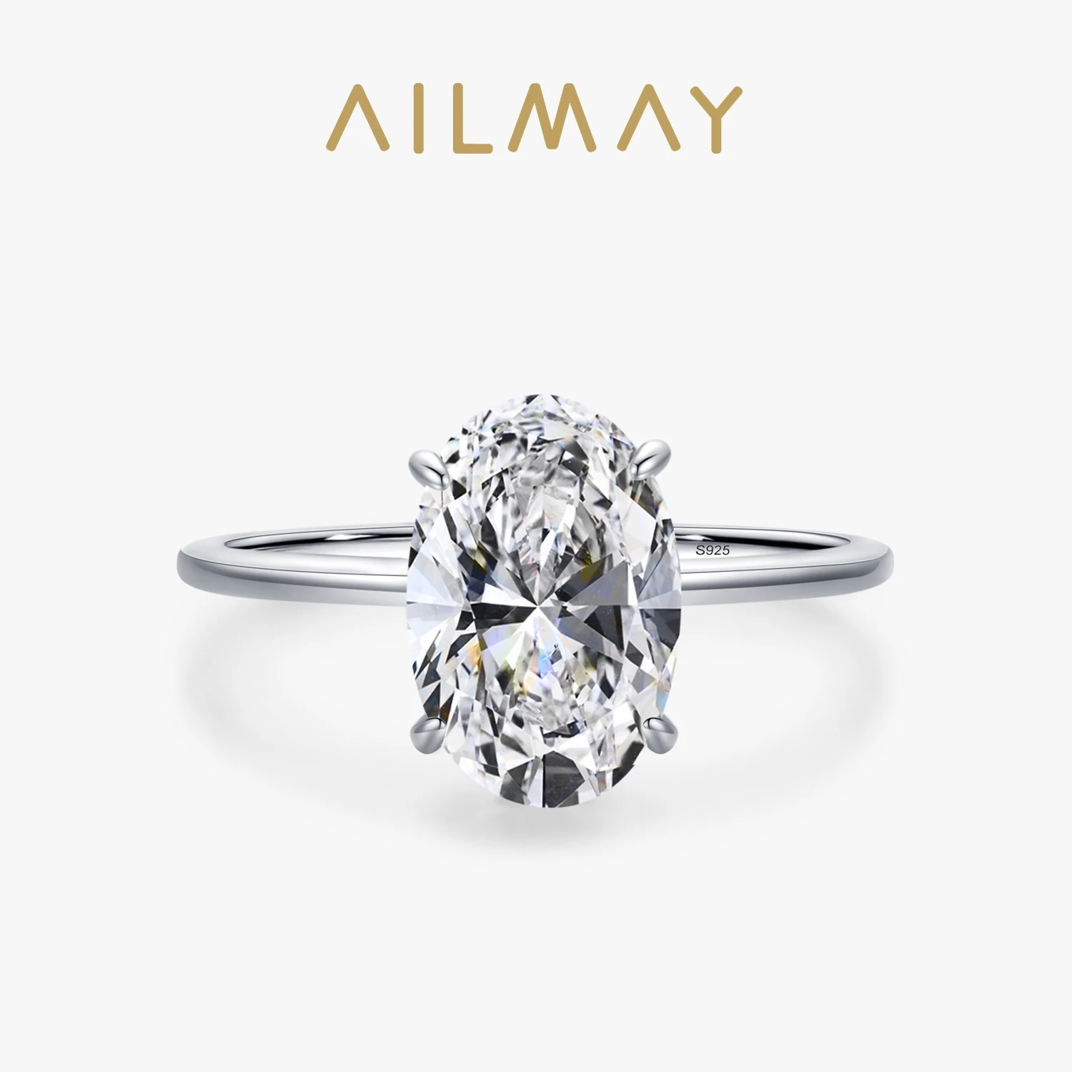 Ailmay 3CT Hochzeit Ring 925 Sterling Silber Oval Klar Zirkonia Verlobungs Ringe Für Frauen Edlen Schmuck Valentinstag GESCHENK Image