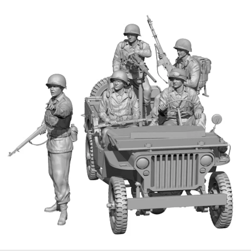 Harzfiguren-Modellbausatz im Maßstab 1:35, US-Infanterie- und Militärpolizei, 5 Personen (ohne Jeep), unmontiert und unbemalt 907 Image