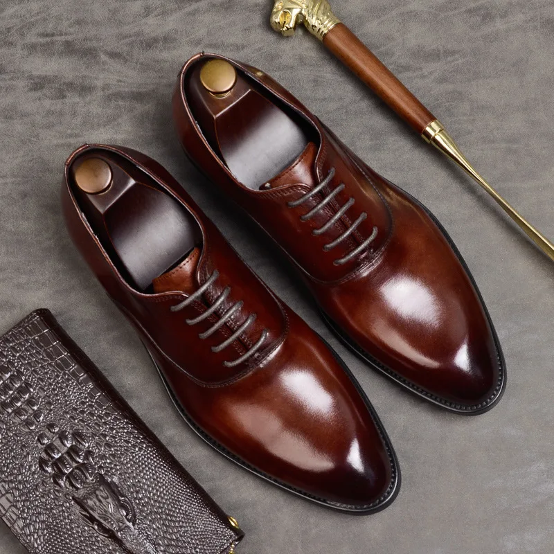 Formale Herrenschuhe aus echtem Leder, Oxford-Schuhe für Herren, italienische 2020-Kleiderschuhe, Hochzeit, Schnürsenkel, Leder, Business-Schuhe 869