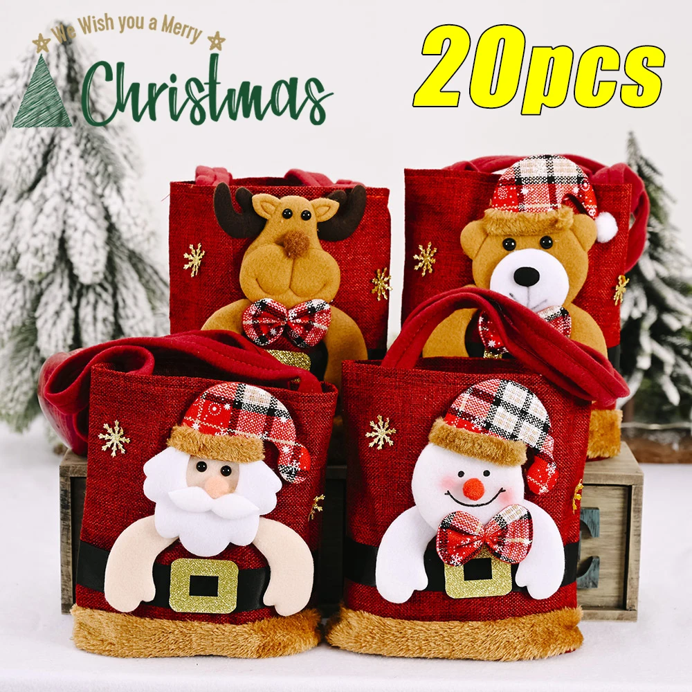 20PCS Weihnachten Einkaufstasche Schneemann Bär Süßigkeiten Tasche Kinder Geschenk Tasche Lagerung Tasche Weihnachten Dekoration Image