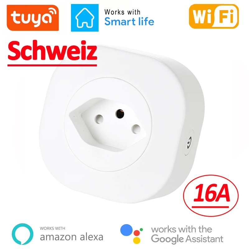 Wifi smart stecker 16a schweizer ch stecker steckdose tuya app für alexa google home sprach steuerung power monitor timing Image