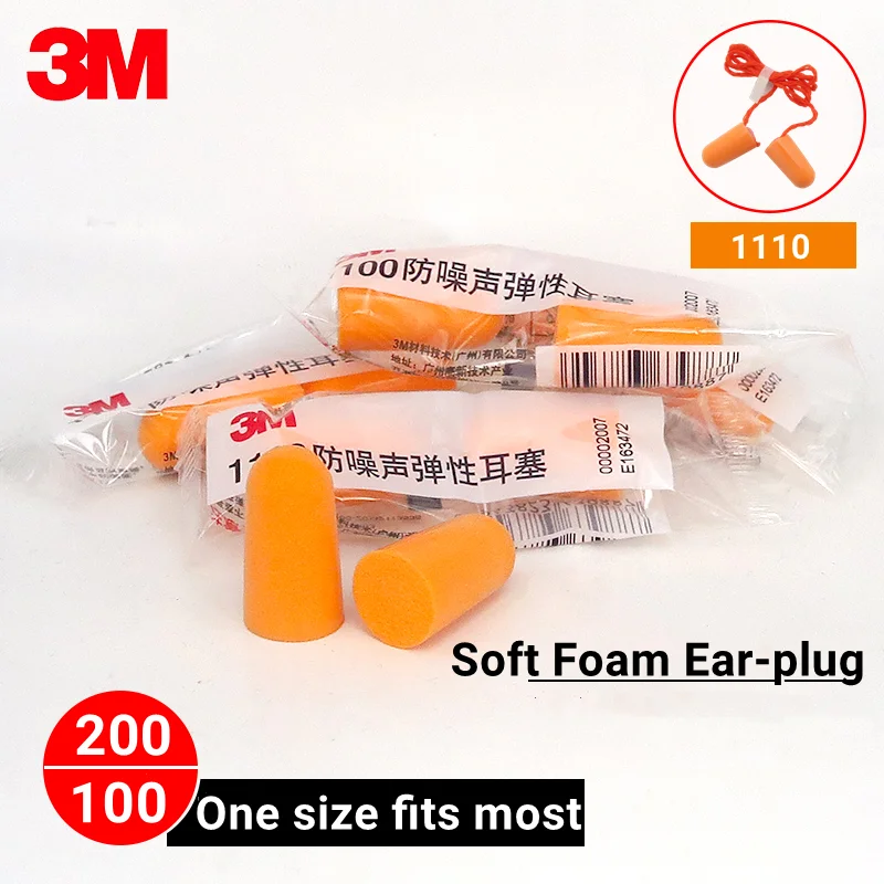 3M-Ohrstöpsel, 1100 1110, 2er-Pack, Schaumstoff-Gehörschutz, geräuschbeständig, kein Reißen, Anti-Schmutz, gute Belastbarkeit, Arbeit, Studium, Ruhe, Schlaf Image
