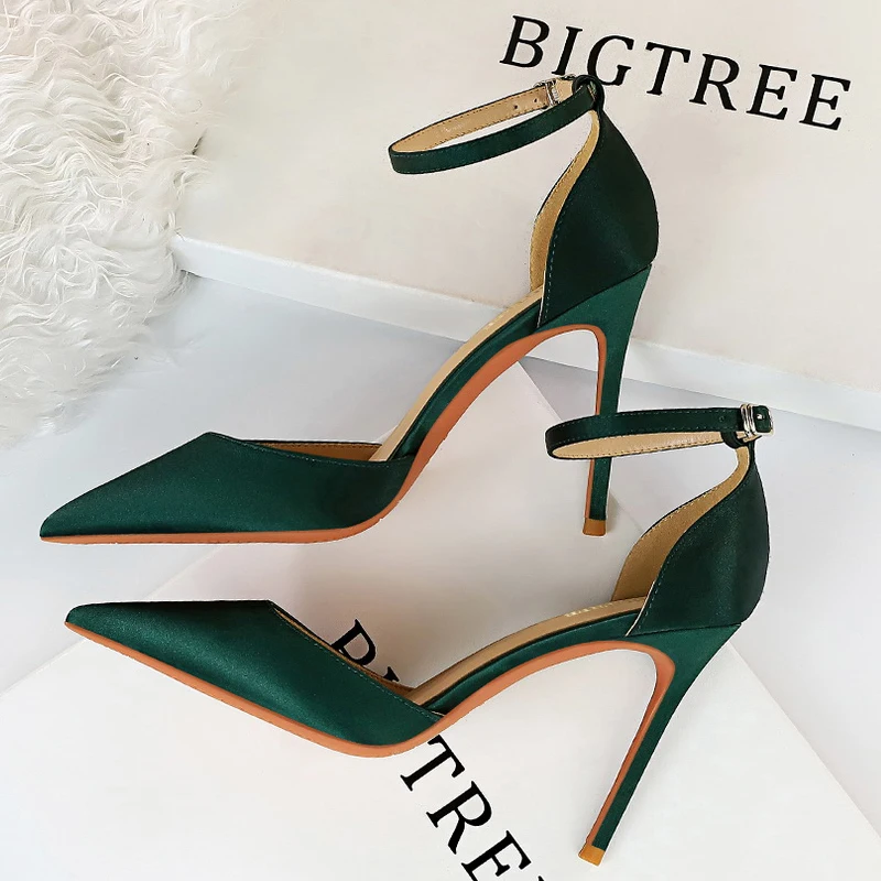 BIGTREE Schuhe Grün Blau Frauen Pumpen Mode Frauen Büro Schuhe Sexy High Heels Seide Stiletto Heels Frauen Sandalen Plus Größe 43