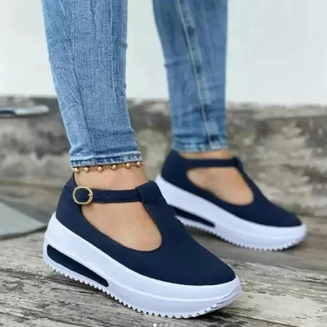Frauen Schuhe 2022 Mode Größe 43, Casual Plattform Schuhe Runde Kappe Flache Müßiggänger Frauen Schnalle Keil frauen Schuhe zapatillas Mujer