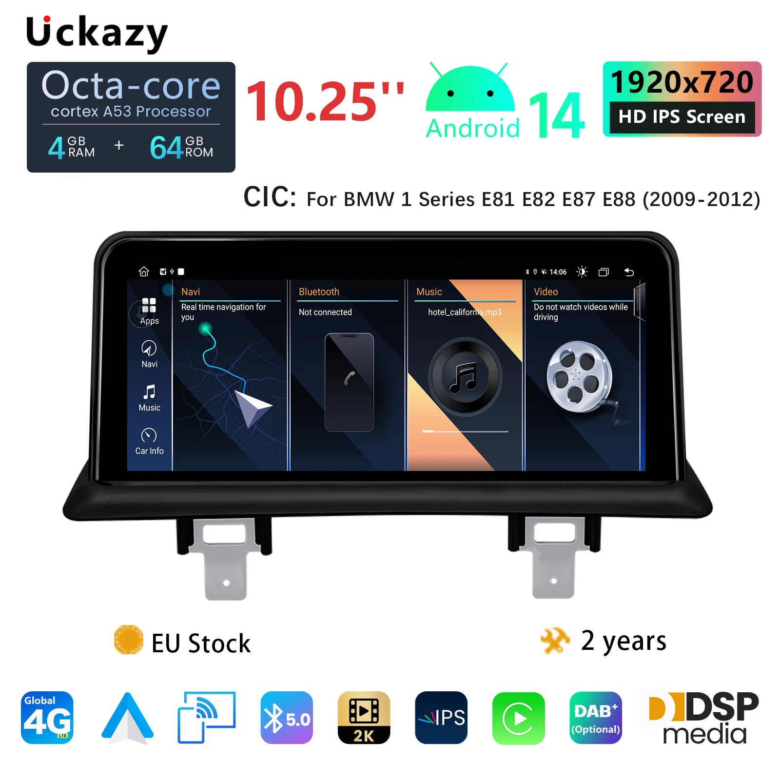 IPS DSP 8 Core 64GB Android 14 Auto Radio Für BMW 1 Serie 120i E81 E82 E87 E88 CCC CIC NET multimedia-Player Bildschirm Kopf einheit Stereo GPS Navigation Audio Carplay Image