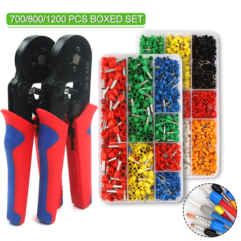 Boxed Rohr klemme Crimp hülse Klemme Ferrule isoliert Kabel Draht verbinder Set hsc8 6-4a 6-6a Crimper Tools Kit Image