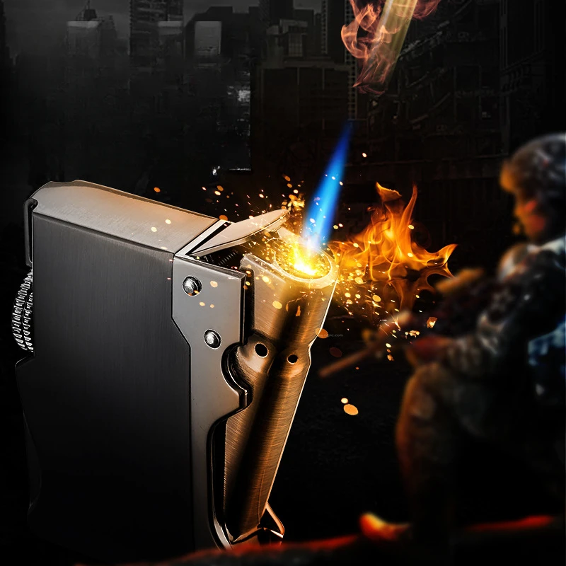 Rauchzubehör 2026 NEU Tragbarer, winddichter Zigarren-Zigarettenanzünder aus Metall als Geschenk, Butan-Gas-Feuerzeug, ungewöhnliche Fackelfeuerzeuge Image