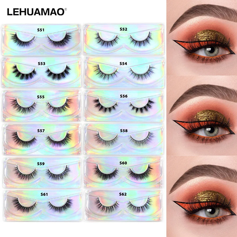 LEHUAMAO Make-up Nerz Wimpern 3D Kurze Nerz Wimpern Natürliche Falsche Wimpern Flauschige Nerz Wimpern Verlängerung 12mm-15mm Wimpern Image