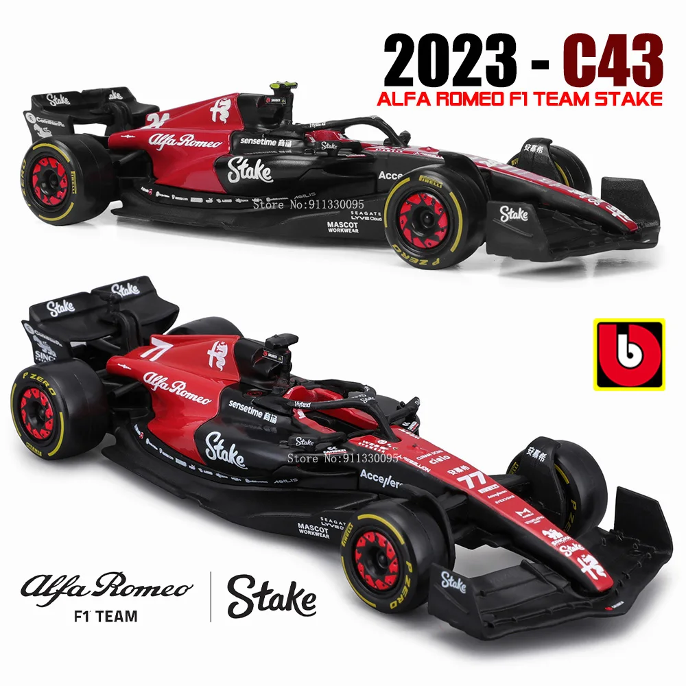 Bburago 1:43 alfa romeo f1 Team Stake c43 #24 zhou guanyu #77 valtteri bottas legierung auto druckguss modell spielzeug sammel bar Image