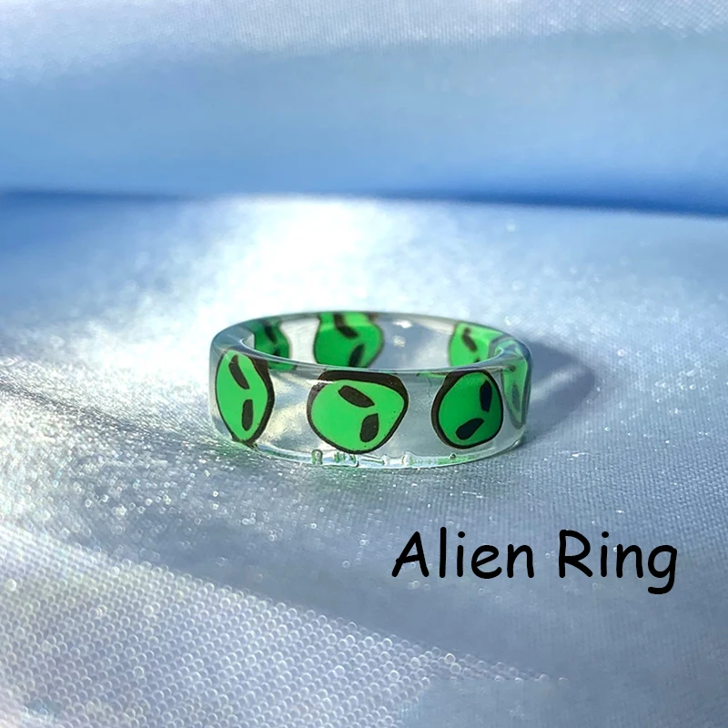 Neue INS Harz Grün Alien ET Ringe für Frauen Y2K Schmuck Punk Mode Goth Ringe Egirl Stil Freunde Geschenke 2000er Jahre ästhetische Neu