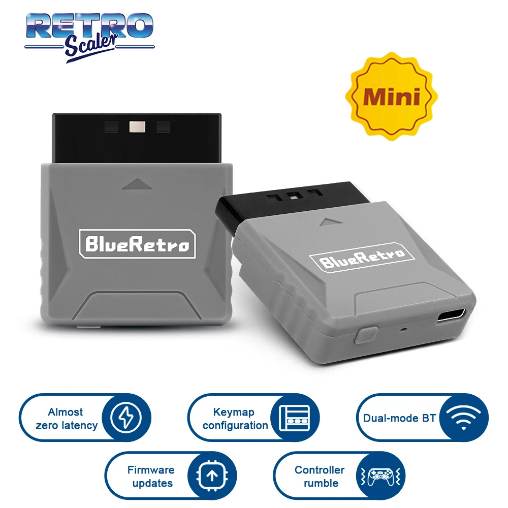 RetroScaler Mini Blueretro Receiver Adapter für PS1 PS One PS2 kompatibel mit 8bitdo PS4 PS5 Xbox Series X Wireless Controller Image