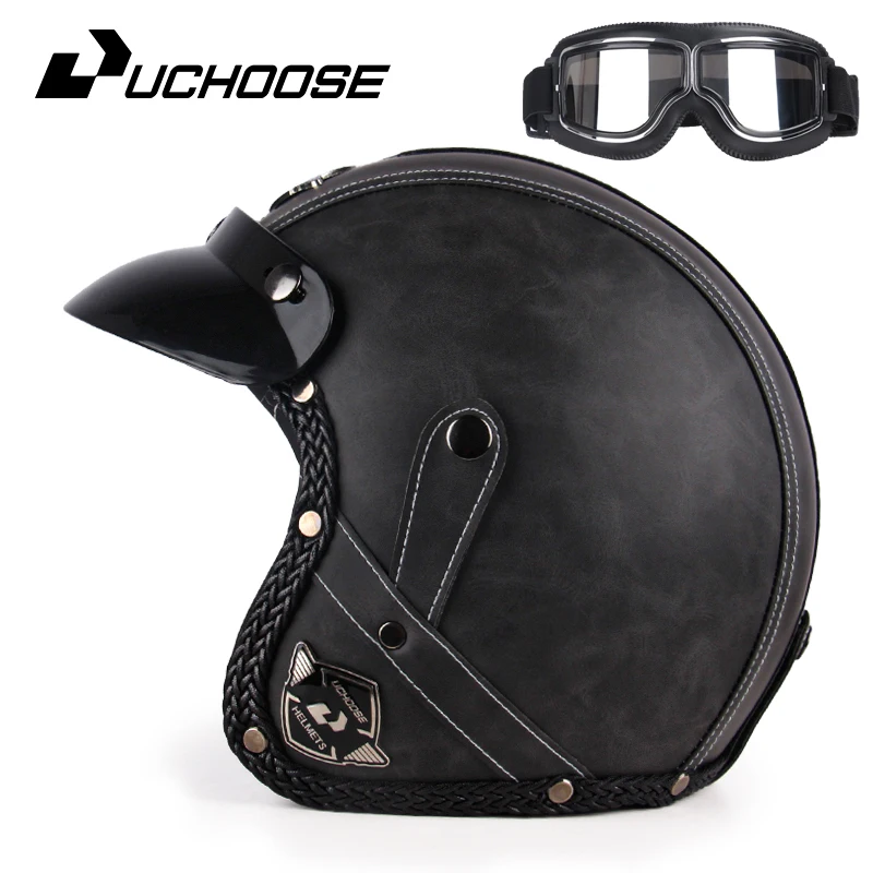 DOT Open Face Moto Dreiviertel Motorradzubehör Herren Moto Helme Zertifizierter Retro Motorradhelm Cafe Racer Image