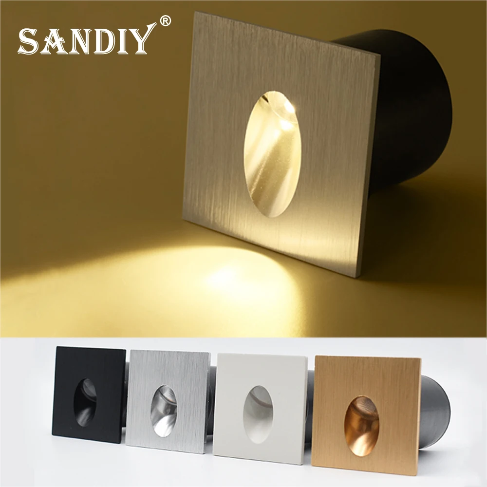 SANDIY Einbau Wandleuchte Lampe Led Treppe Beleuchtung Innenraum Schritt Licht Aluminium Nachtlichter mit Montage-Box für Bad Schlafzimmer Korridor Treppe Küche 110V/220V/12V Innenbeleuchtung Leuchte