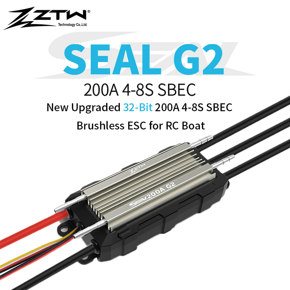 ZTW Dichtung G2 200A ESC 4-8S SBEC 6/7,4/8,4V 10A Wasserdichte Wasserkühlung Zwei-Wege-Geschwindigkeitsregelung für RC Boot Unterwasserstrahlruder Image