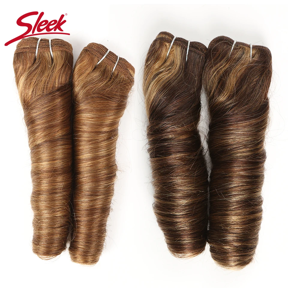 Sleek Doppel Gezogen Lose Welle Farbe P4/27 P6/27 P1B/30 P4/30 Brasilianische Remy menschliches Haar Bundles 1Pcs Hollywood Welle Haar Bundles Image