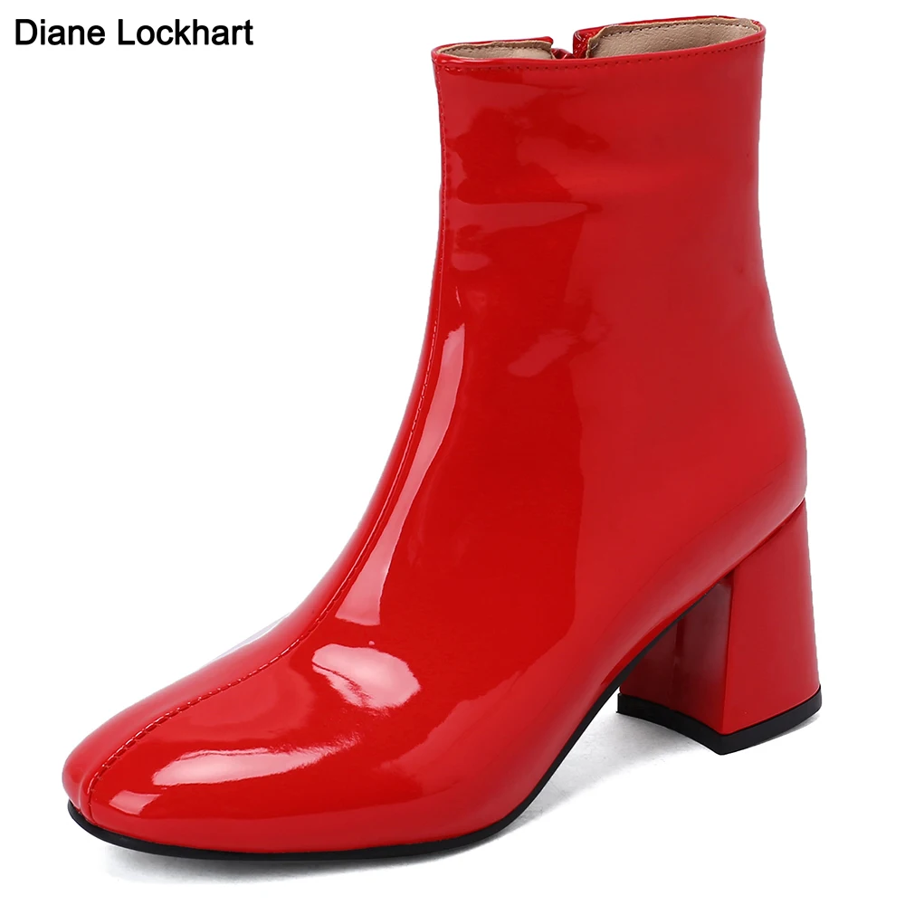 Die neuen Lackleder-Stiefeletten für Damen, lässig, elegant, kurze Schuhe, wasserdicht, rot, weiß, Damen-Stiefeletten, Party-Schuhe 43