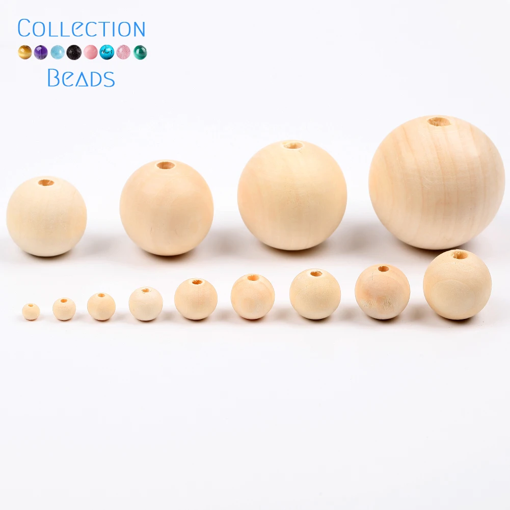 4–50 mm, 1–1000 Stück, unvollendete natürliche Holzperlen, Kugel, bleifreier Holz-Abstandshalter, runde Perlen für Schmuckherstellung, Armband, DIY, handgefertigt Image