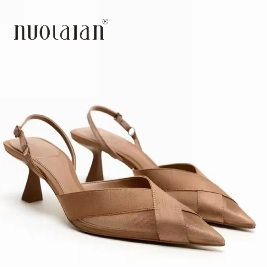 2025, Frau Braun High Heels Frauen Sandalen Sommer Mode Spitz Low-heel Pumps Pumps Elegante Weibliche Schuhe Mit Hohen Absätzen