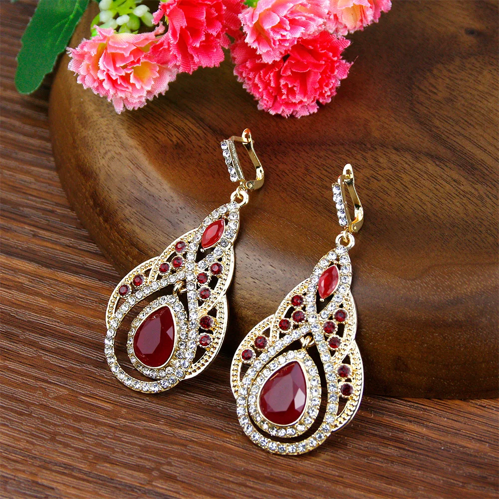 Sunspicems Chic Marokko Frauen Tropfen Ohrring Volle Kristall 18K Gold Farbe Palace Bankett Hochzeit Schmuck Französisch Braut Ohrring Geschenk Image