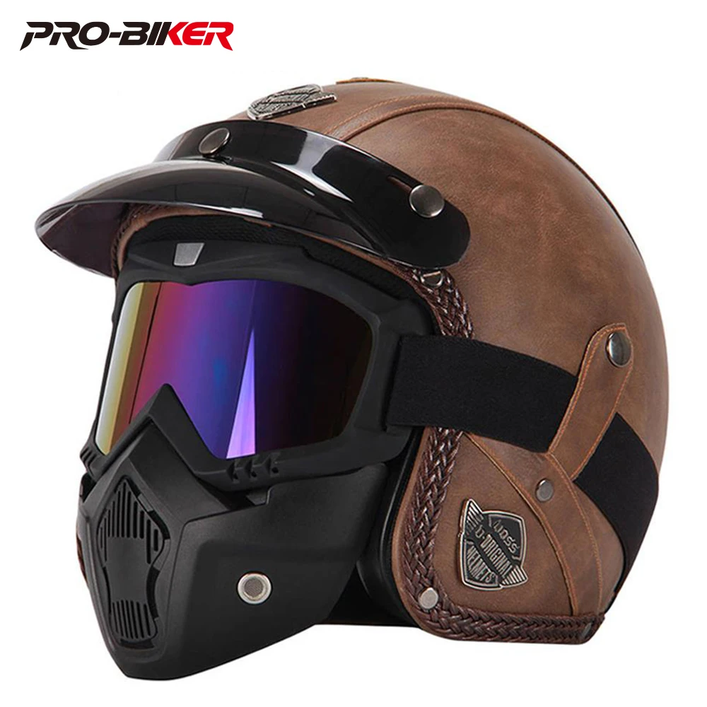 Neuer Retro Vintage deutscher Stil Motorradhelm 3/4 Jethelm Roller Chopper Cruiser Casco Moto Helm Brillenmaske Image