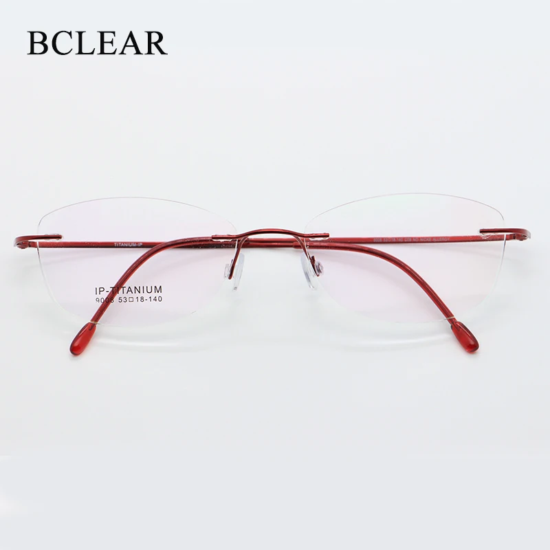 BCLEAR Hohe Qualität Ultra Licht Reinem Titan Frauen Randlose Optische Rahmen Speicher Drei-stück Randlose Brille Neue Mode 9008 Image