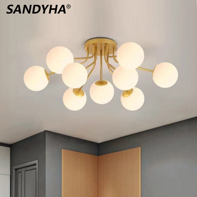 Sandyha nordic led wohnzimmer schlafzimmer kronleuchter milch weiß glaskugel decken leuchten für live schlaf haus pendel leuchte