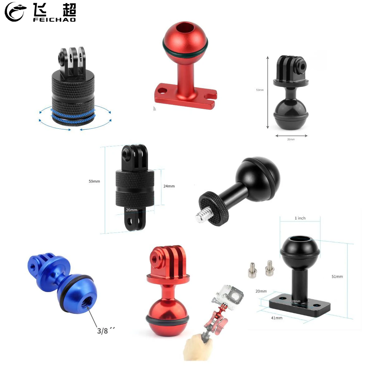 Kugelkopf Clip Arm Unterwasser Kamera Licht Tauchen Kugelkopf Schmetterling Clip Adapter Halterung für Gopro für DJI OSMO 360 Action 4 3 2 Image