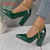 Aphixta Heißer Verkauf Sexy Super High Heel 10 cm Platz Heels Pumps Frauen Gold Metall Kette Ankle Strap Schuhe Spitz große Größe 50 53